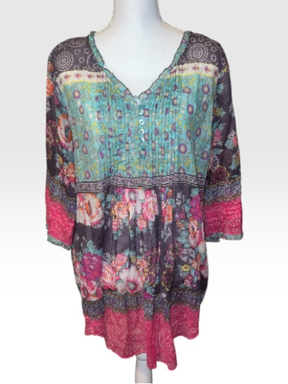 World Market Boho Chic Colorful Panel Sheer Peasant Flowy Tunic Size L/XL - Picture 2 of 9